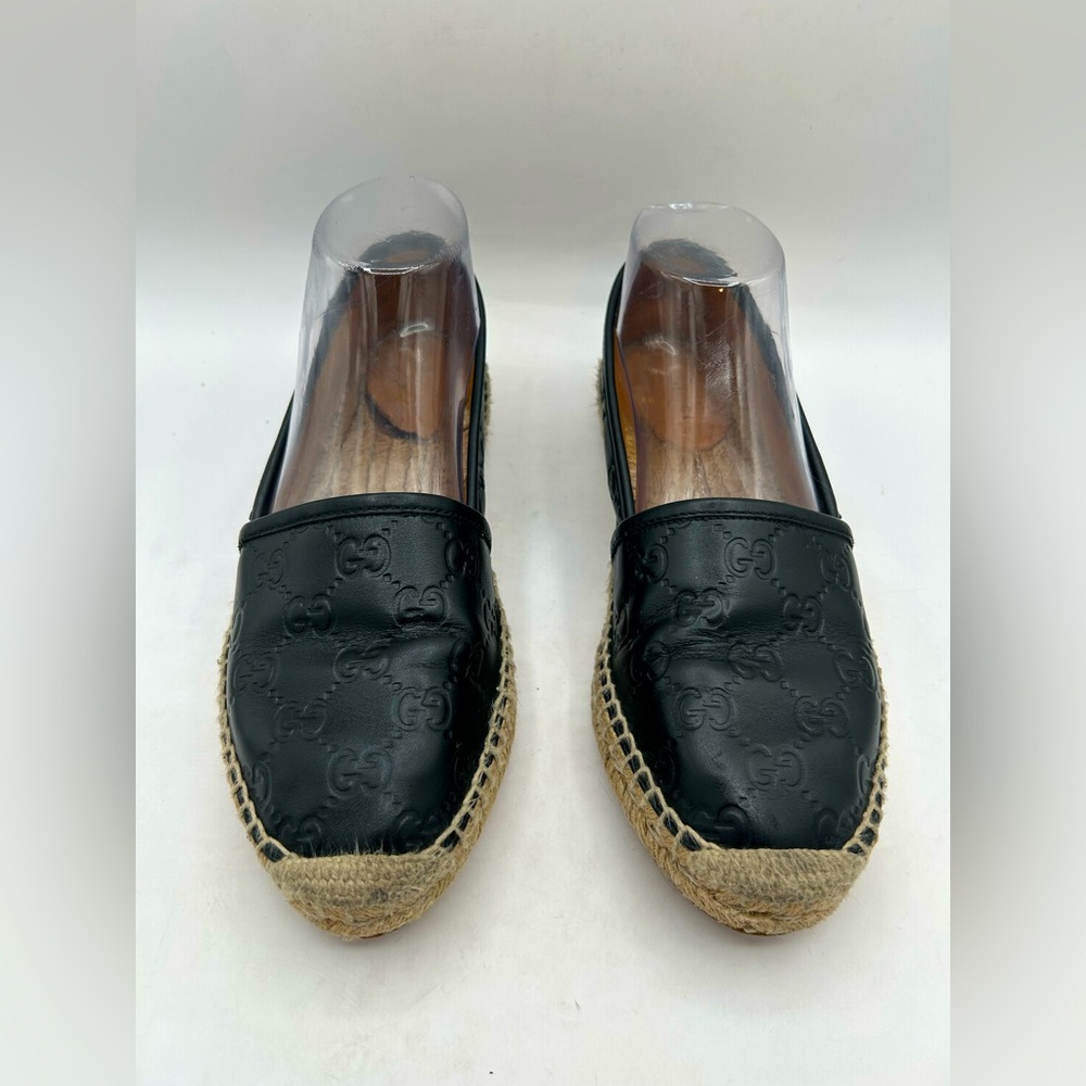 GUCCI  Signature GG Leather Espadrilles Flats Women’s US 7 1/2 Black, GUCCISSIMA - Picture 8 of 16